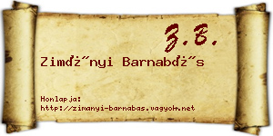 Zimányi Barnabás névjegykártya